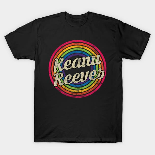 Keanu Reeves - Retro Rainbow Faded-Style T-Shirt by MaydenArt